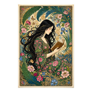 Art Nouveau lezen in de tuin Foto Afdruk