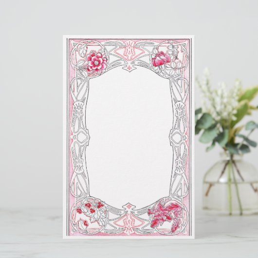  Art Nouveau-Lijst met bladeren en bloemen Briefpapier (Staand voorkant)
