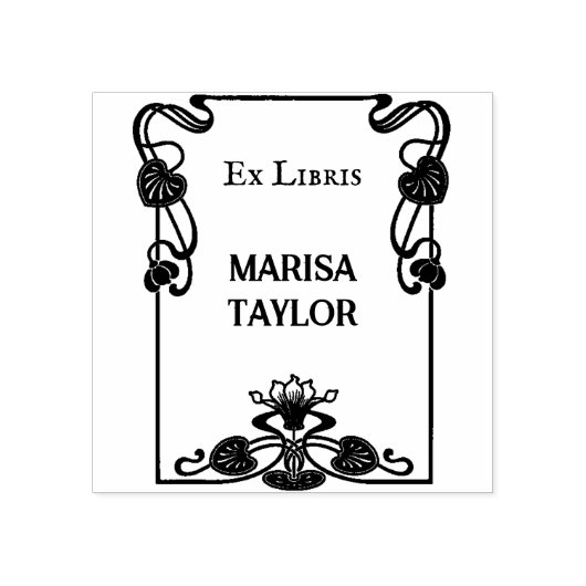 Art nouveau lily frame ex libris 	rubberstempel (Afrduk)