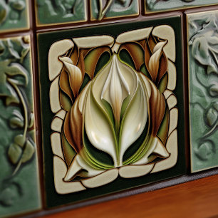 Art Nouveau Lily Symmetrical Floral Wall Art Tegeltje