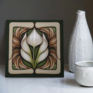 Art Nouveau Lily Symmetrical Floral Wall Art Tegeltje