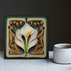 Art Nouveau Lily Symmetrical Floral Wall Art Tegeltje