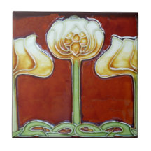 Art Nouveau Lotus Flowers op Red Frieze
