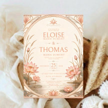 Art Nouveau Lotus Trouwkaart Roze Waterlelie