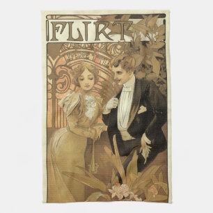  Art Nouveau Love Romance, vlucht van Mucha Theedoek