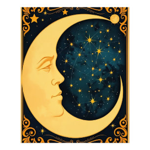 Art Nouveau Maan Illustratie Foto Afdruk