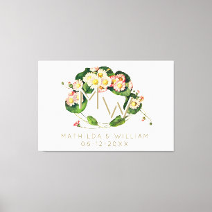 Art Nouveau Madeliefjes Krans Monogram om te Perso Canvas Afdruk