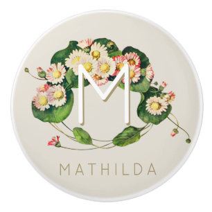 Art Nouveau Madeliefjes Krans Monogram om te Perso Keramische Knop