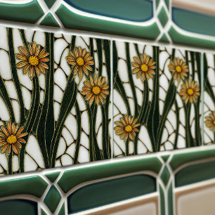 Art Nouveau Madeliefjes Naadloos wit groene bloeme Tegeltje