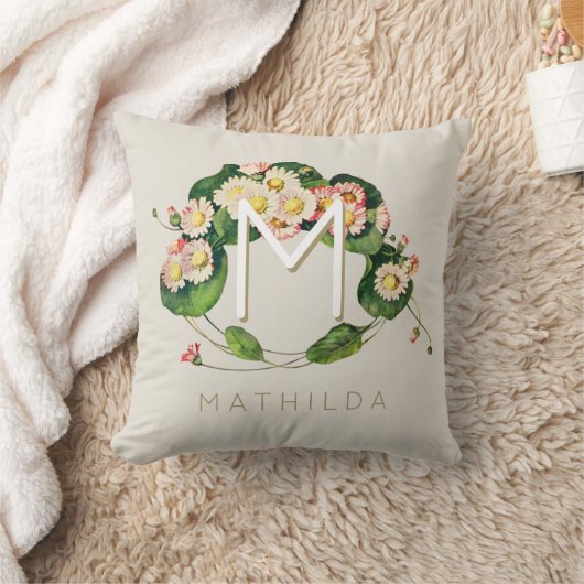 Art Nouveau Madeliefjeskrans Monogram om te Person Kussen (Deken)