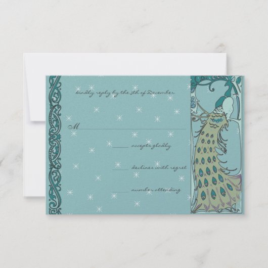 Art Nouveau Mariage Peacock Vintage RSVP (Devant)
