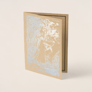 Art Nouveau Meisje in het bos Vogels Folie Kaarten