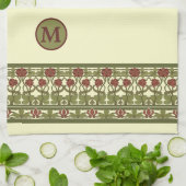 Art Nouveau Monogram  Bloemengrens Frieze Theedoek (Gevouwen)