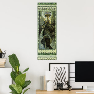  Art Nouveau Moon beroemd gemaakt door Alphonse Mu Poster