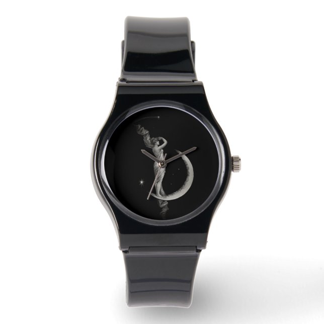  Art Nouveau Moon Meisje Horloge (Voorkant)