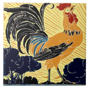  Art Nouveau Morning Sun Rooster Tegeltje
