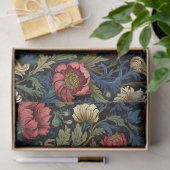 Art nouveau Morris rood wit bloemen pastelblauw Tissuepapier (Geschenk)