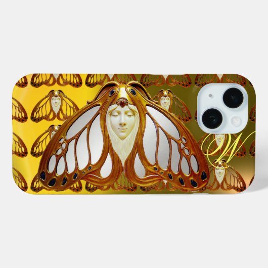 ART NOUVEAU MOTH WOMAN GEM MONOGRAM Case-Mate iPhone CASE (Achterkant (horizontaal))