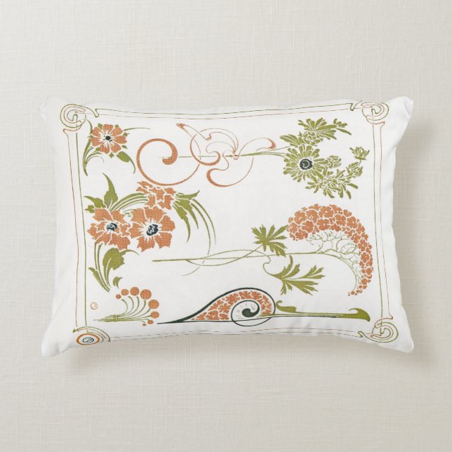Art nouveau Mucha bloemig abstract kunst perzik gr Accent Kussen (Voorkant)