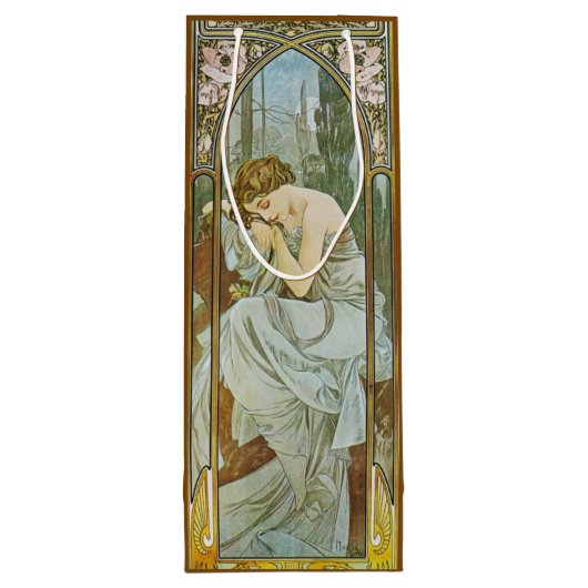 Art Nouveau Mucha Dame Slaap Nachts Rest Wijn Cadeautas (Achterkant)