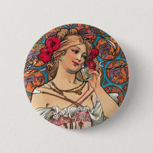 Art Nouveau - Mucha - Perfume Ad Ronde Button 5,7 Cm
