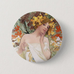 Art Nouveau - Mucha - Perfume Ad Ronde Button 5,7 Cm