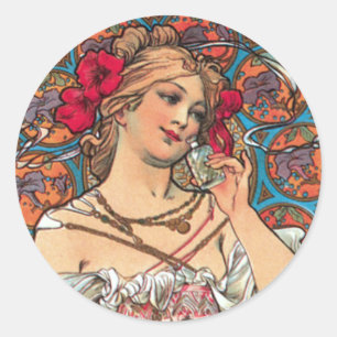 Art Nouveau - Mucha - Perfume Ad Ronde Sticker