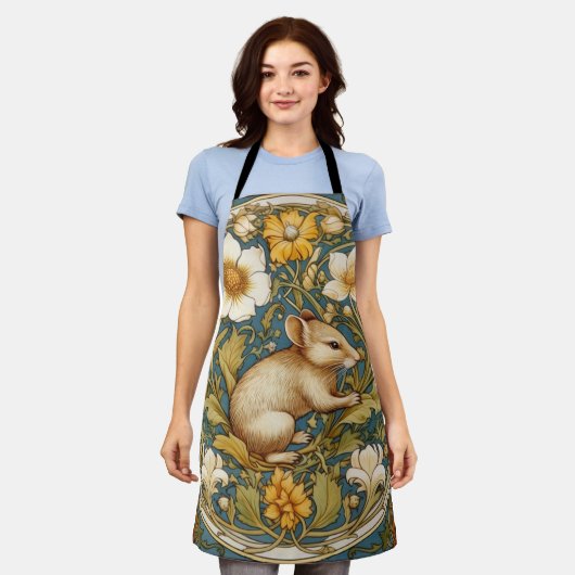 Art nouveau muis en bloemen schort (Gedragen)