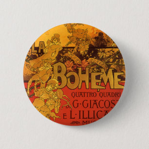 Art Nouveau Music, La Boheme Opera, 1896 Ronde Button 5,7 Cm