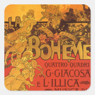  Art Nouveau Music, La Boheme Opera, 1896 Vierkante Sticker