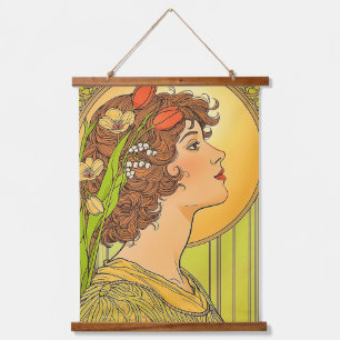 Art-nouveau Muze met lentebloemen Hangend Wandkleed