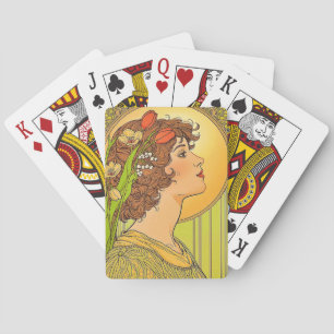 Art-nouveau Muze met lentebloemen Pokerkaarten