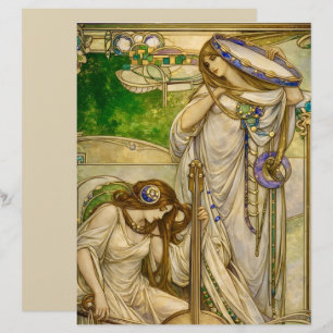 Art Nouveau Muziek Meisjes Vintage Illustratie Briefhoofd
