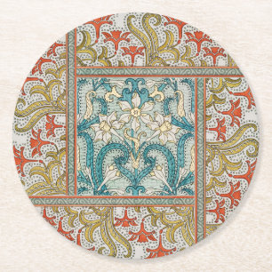 Art Nouveau Narcis Patroon Verneuil Antiek Ronde Kartonnen Onderzetter