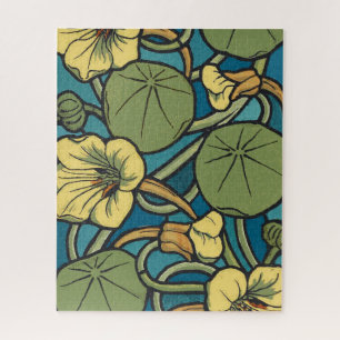Art Nouveau Nasturtium Blauw Goud bloemig Verneuil Legpuzzel