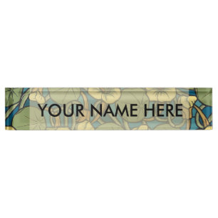 Art Nouveau Nasturtium Blauw Goud bloemig Verneuil Naambordje