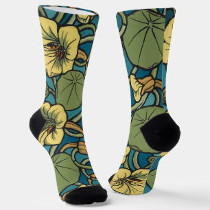 Art Nouveau Nasturtium Blauw Goud bloemig Verneuil Sokken