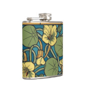 Art Nouveau Nasturtium Blauwe Gouden bloem Verneui Heupfles (Rechts)
