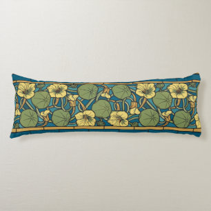 Art Nouveau Nasturtium Blauwe Gouden bloem Verneui Lichaamskussen