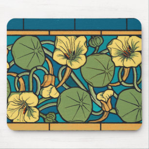 Art Nouveau Nasturtium Blauwe Gouden bloem Verneui Muismat