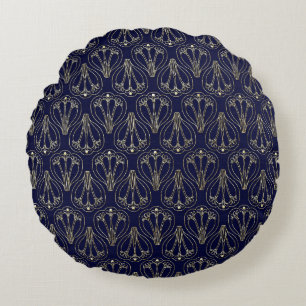 Art Nouveau Navy Blue en Gold Rond Kussen