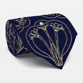 Art Nouveau Navy Blue en Gold Stropdas (Opgerold)