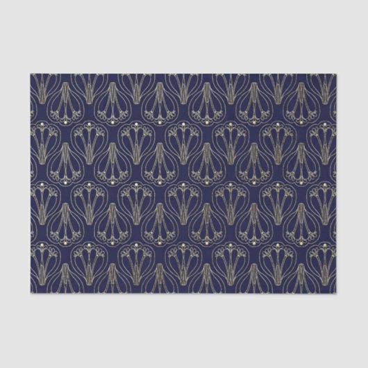 Art Nouveau Navy Blue en Gold Tissuepapier (Voorkant)