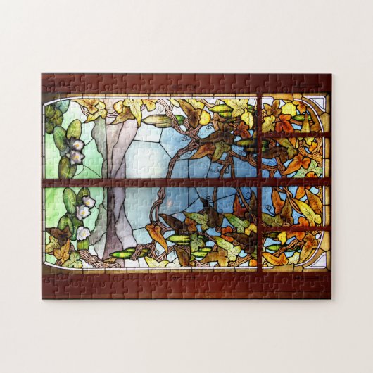 Art Nouveau Nénuphar Fleurs Puzzle en verre tendu (Horizontal)