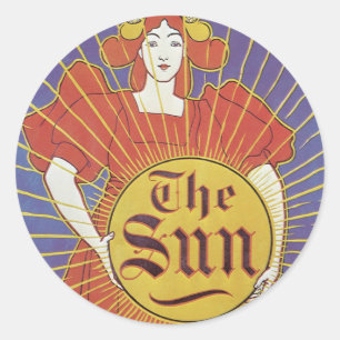  Art Nouveau, New York Sun Newspaper Ronde Sticker