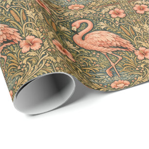 Art nouveau ontwerp met roze flamingo's in vintage cadeaupapier