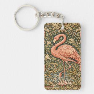Art nouveau ontwerp met roze flamingo's in vintage sleutelhanger