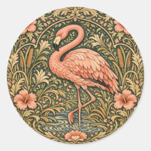 Art nouveau ontwerp met roze flamingo's uit het ve ronde sticker