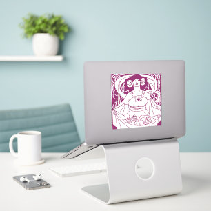 Art Nouveau Oogstmeisje-illustratie Vintage Sticker