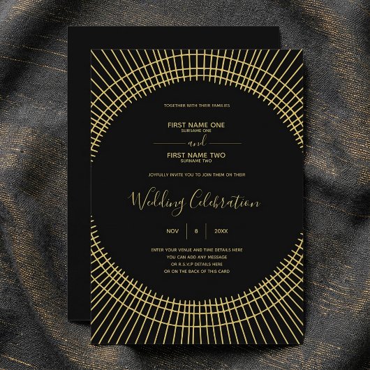 Art nouveau or et faire-part de mariage noire